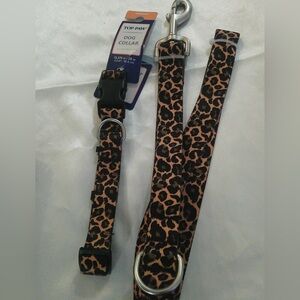 Top Paw Brown Leopard Print Dog Collar (M) and Leash Set